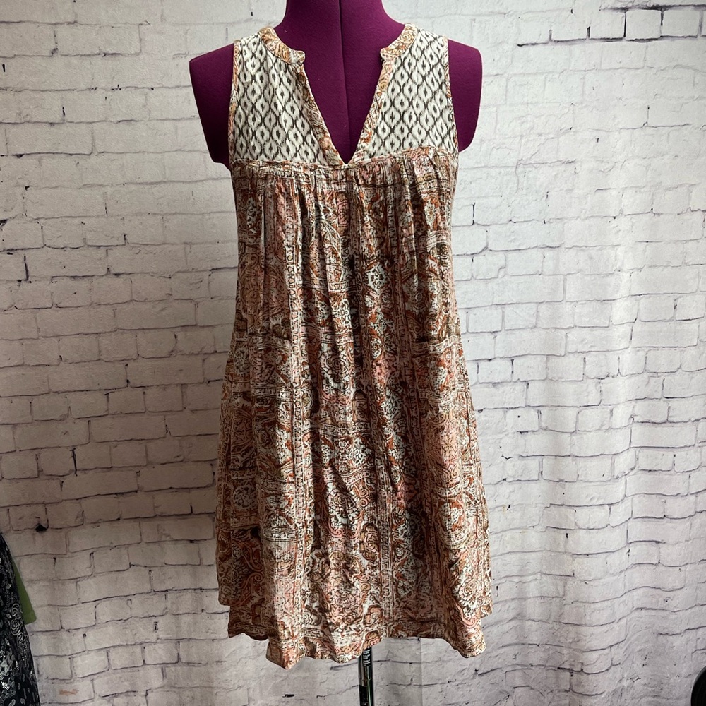 Ecote size medium bohk mini dress cream tan multiprint